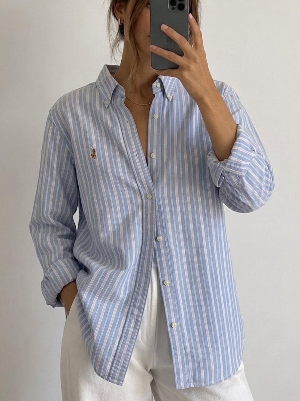 Ralph Lauren Striped Button Down Shirt Size Small Relaxed Fit Women’s Blue Pink